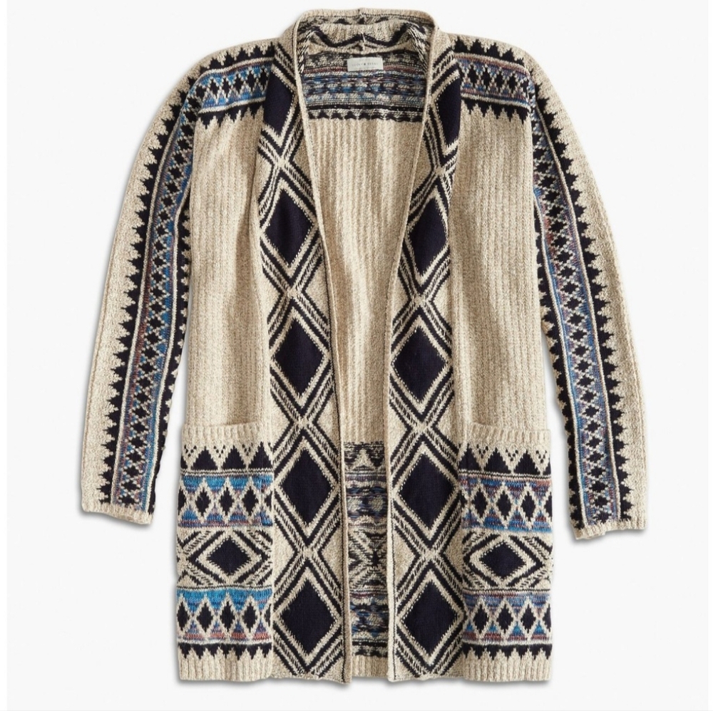 Lucky Brand Women's Colorful Tribal Aztec Pattern Open Cardigan Sweater